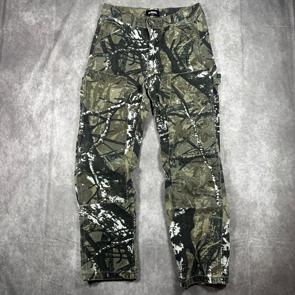 RSQ Mens Straight Leg Carpenter Pants Real Tree Camo Canvas Utility 31x32 Rugged